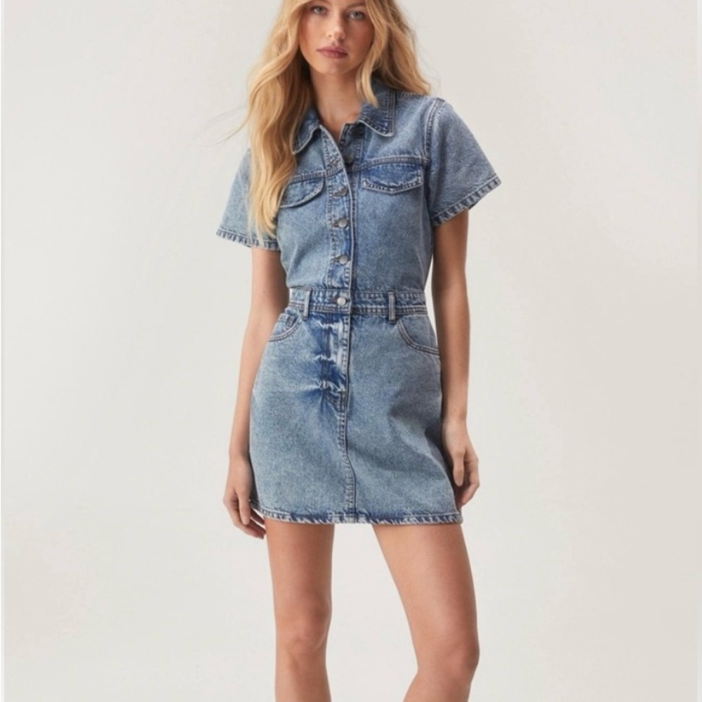 Denim Short Sleeve Mini Dress